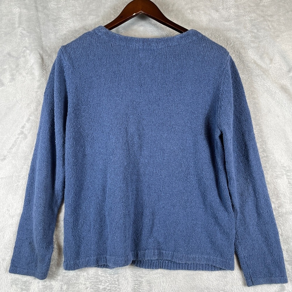 VTG Womens L Knit Cardigan Sweater Blue Floral Embroidered Cottagecore Pockets - Picture 4 of 5